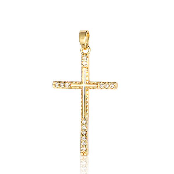 

PandaHall Brass Micro Pave Clear Cubic Zirconia Pendants, Cross Charms, Real 18K Gold Plated, 34x20x2.6mm Brass+Cubic Zirconia Cross Clear