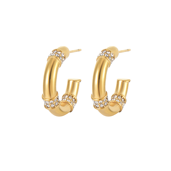 

PandaHall Elegant Fashion Hollow Out Round Zircon Stud Earrings for Women, Golden, Hoop Earrings Stainless Steel Ring