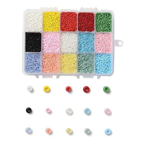 

PandaHall 375G 15 Colors Glass Seed Beads, Opaque Colours, Round, Mixed Color, 12/0, 1.5~2.5x1.5~2mm, Hole: 0.5~1mm, 25g/color Glass..., Multicolor