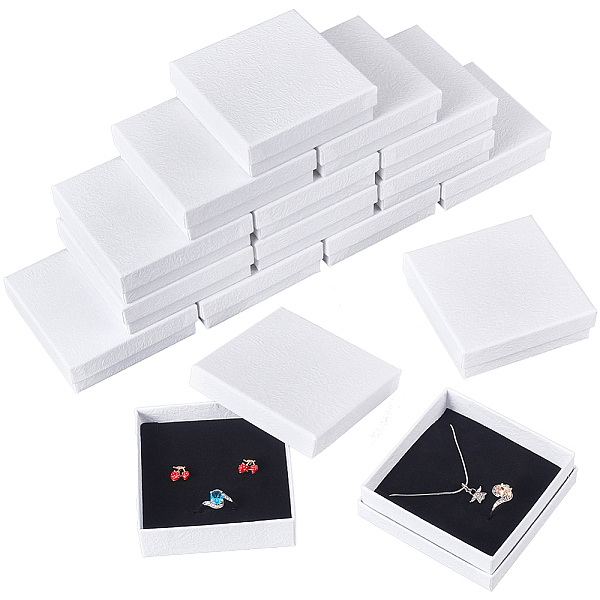 20 Pcs Texture Paper Jewelry Gift Boxes, 3.58x2.76x1.06 Inch Rectangle Jewelry Storage Case with Sponge Mat Inside Small Gift Boxes with Lids Packaging Boxes for Ring Necklace Bracelet, White