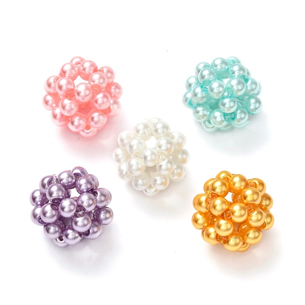

PandaHall Round Woven Beads, with Baking Painted Pearlized Glass Pearl Round Beads, Mixed Color, 17mm, Hole: 4mm Glass Round Multicolor