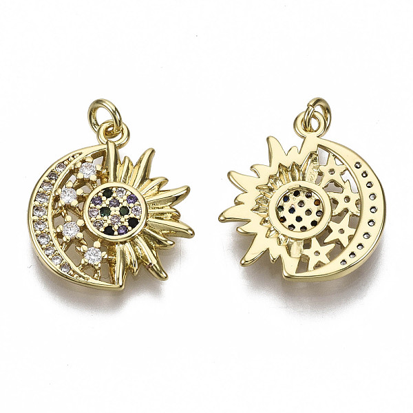 

PandaHall Brass Micro Pave Cubic Zirconia Pendants, with Jump Ring, Nickel Free, Moon with Sun, Colorful, Real 16K Gold Plated, 18x17x2.5mm...