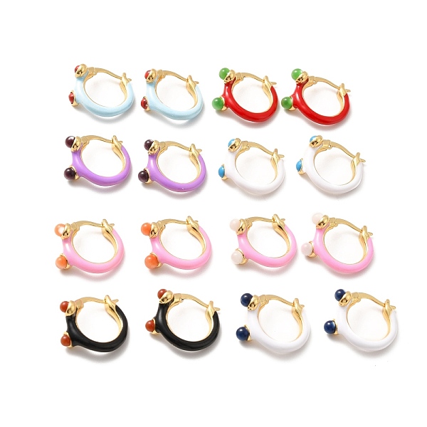 

PandaHall Enamel Hoop Earrings with Cat Eye, Real 18K Gold Plated Brass Hinged Earrings for Women, Lead Free & Cadmium Free & Nickel Free..., Multicolor