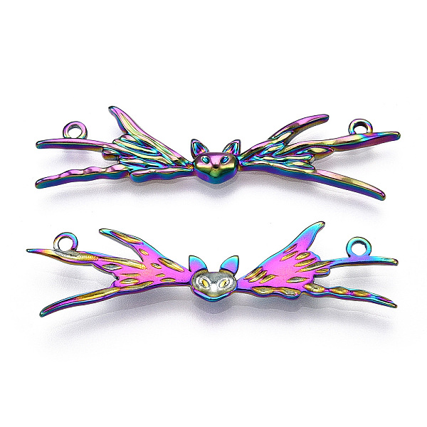 

PandaHall Ion Plating(IP) 304 Stainless Steel Connector Charms, Halloween Bat Links, Rainbow Color, 11.5x49x3mm, Hole: 1.6mm 304 Stainless...