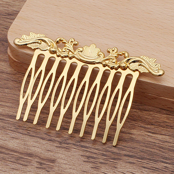 

PandaHall Iron Hair Combs Findings, with Brass Flower, Golden, 75x48x3mm Iron