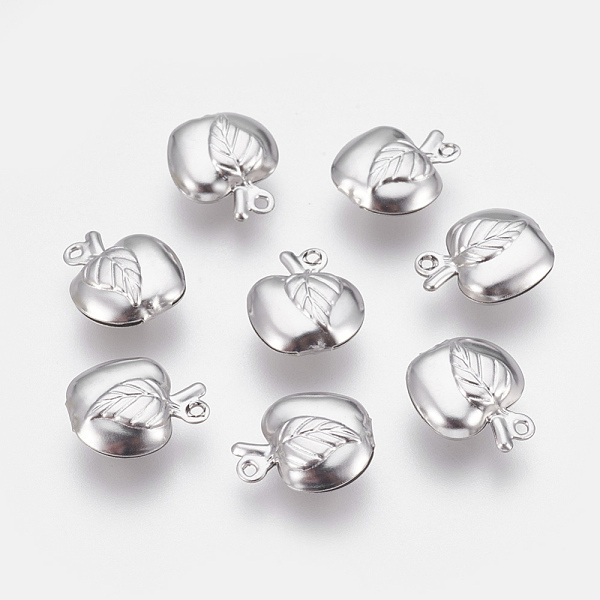 

PandaHall 304 Stainless Steel Charms, Apple with Leaf, Stainless Steel Color, 13x11x5mm, Hole: 1mm 304 Stainless Steel Fruit