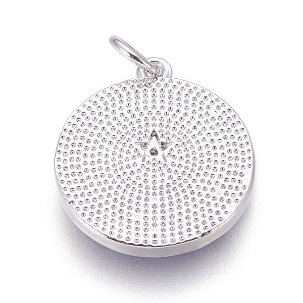 

PandaHall Brass Enamel Pentacle Pendants, with Cubic Zirconia, Flat Round with Star, Black, Platinum, 18x16x2mm, Hole: 3.5mm Brass+Cubic...