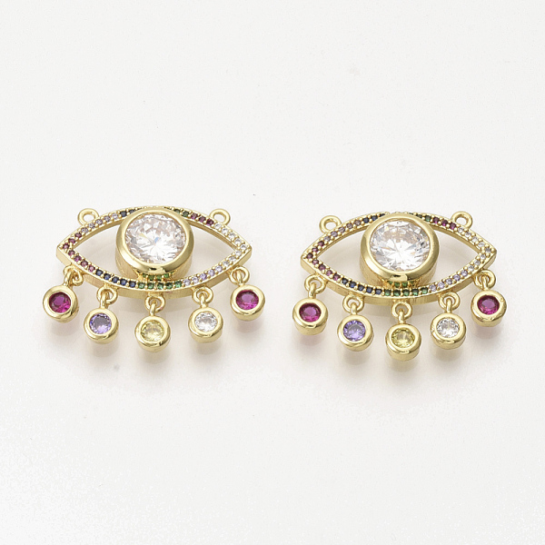 

PandaHall Brass Micro Pave Cubic Zirconia Pendants, Eye, Colorful, Golden, 15.5x25x5mm, Hole: 1.2mm Brass+Cubic Zirconia Eye