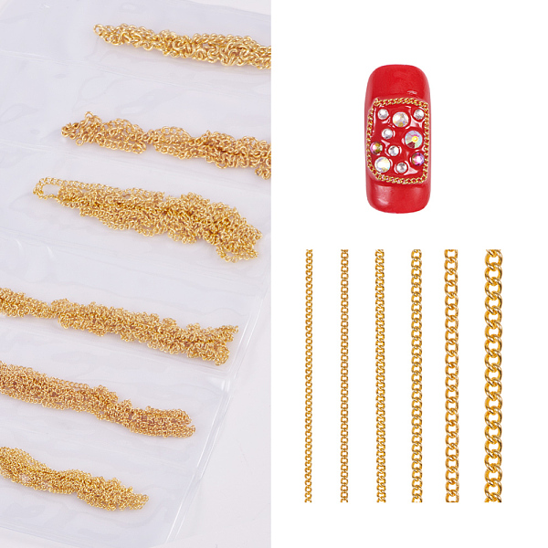 

PandaHall Metal Fine Chain, Nail Art Decoration Accessories, Golden, 15~54x0.1~0.25cm, about 6strands/bag Metal Others