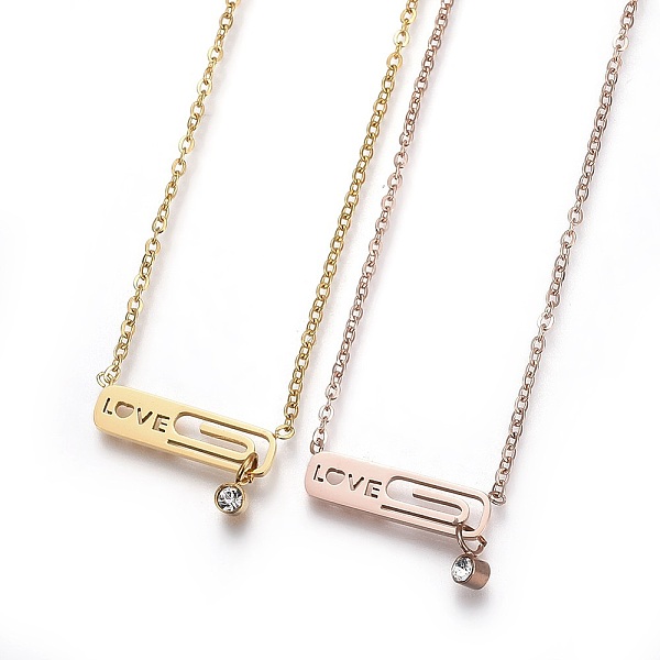 

PandaHall 304 Stainless Steel Pendant Necklaces, with Rhinestone, Rectangle with Word Love, Mixed Color, 16.77 inch(42.6cm) Rhinestone Clear
