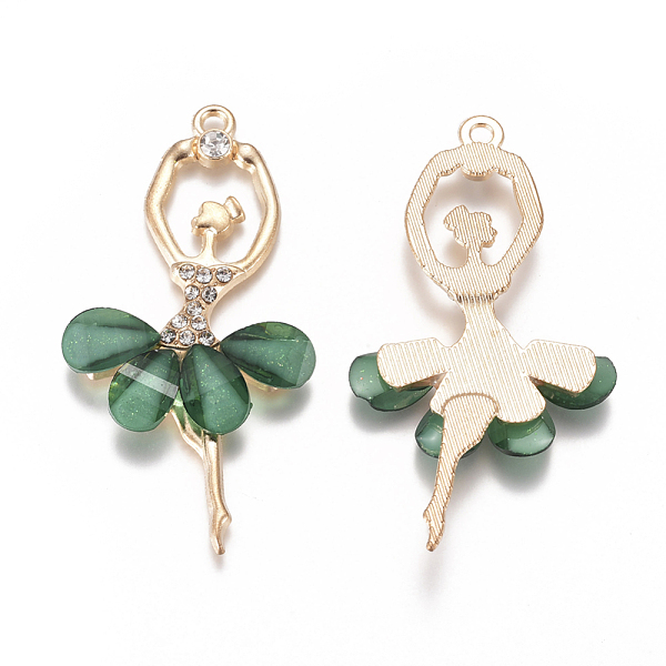 

PandaHall Alloy Big Pendants, with Resin & Crystal Rhinestone, Faceted, Ballerina, Golden, Green, 59~60x30~31x4.5mm, Hole: 2.5mm Alloy+Resin...