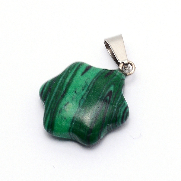 

PandaHall Synthetic Malachite Pendants, with Stainless Steel Fiding, Flower, 25x19x6mm, Hole: 2.5x6mm Malachite Flower