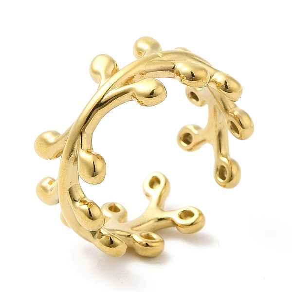 

PandaHall 304 Stainless Steel Leafy Branch Open Cuff Ring for Women, Real 14K Gold Plated, Inner Diameter: 17mm 304 Stainless Steel