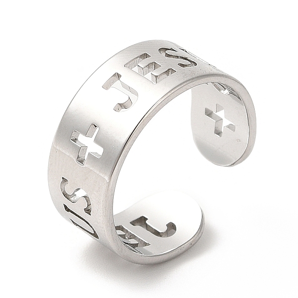 

PandaHall 201 Stainless Steel Finger Ring, Cuff Rings, Hollow Cross & Word Jesus Rings for Men Women, Religion Theme, Stainless Steel Color...