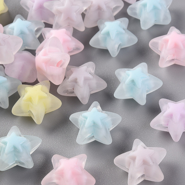 

PandaHall Transparent Acrylic Beads, Frosted, Bead in Bead, Star, Mixed Color, 15.5x16x9.5mm, Hole: 3mm, about 569pcs/500g Acrylic Star..., Multicolor