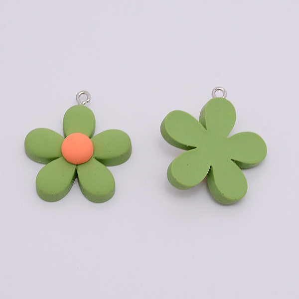 

PandaHall Resin Pendants, with Platinum Iron Peg Bail, Flower, Olive Drab, 30x27x9mm, Hole: 2mm Iron+Resin Flower
