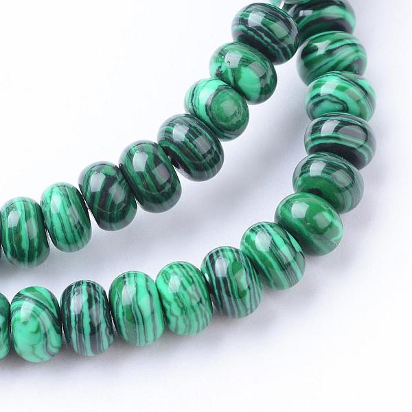 

PandaHall Synthetic Malachite Bead Strands, Rondelle, 6x4mm, Hole: 1mm, about 95~98pcs/strand, 14.17~14.96 inch Malachite Rondelle
