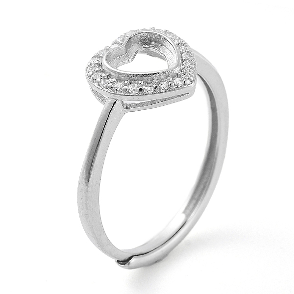 

PandaHall Heart Adjustable 925 Sterling Silver Ring Components, with Cubic Zirconia, Open Bezel Setting, Real Platinum Plated, Inner..., Clear