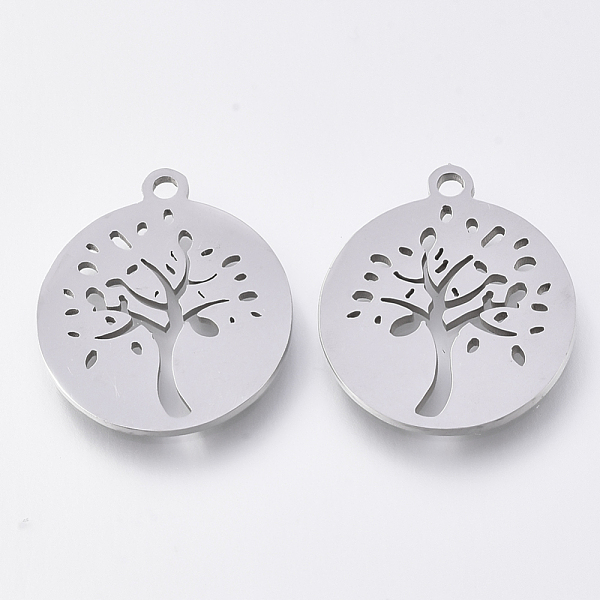 

PandaHall 201 Stainless Steel Pendants, Laser Cut Pendants, Flat Round with Tree, Stainless Steel Color, 17x15x1mm, Hole: 1.4mm 201...