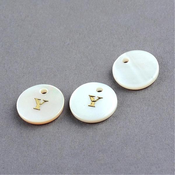 

PandaHall Freshwater Shell Pendants, Flat Round with Gold Blocking Letter.Y, 11.5x2mm, Hole: 1.5mm Freshwater Shell Letter Y