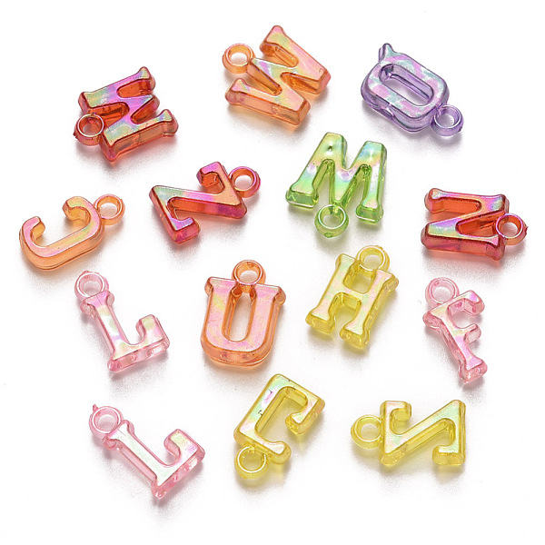 

PandaHall Transparent Acrylic Beads, AB Color Plated, Mixed Initial Letters, Mixed Color, 14~15x4~10.5x3.5mm, Hole: 1.8mm, about..., Multicolor