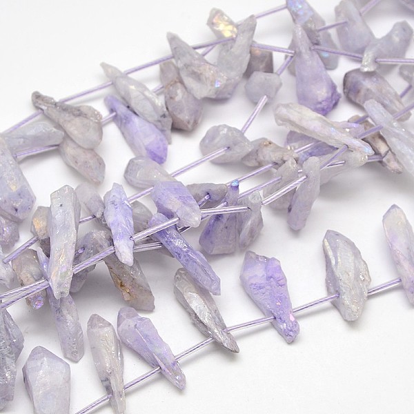 

PandaHall Electroplate Gemstone Natural Quartz Crystal Beads Strands, Nuggets, Thistle, 18~35x6~14x6~12mm, Hole: 1mm, about 22pcs/strand..., Purple