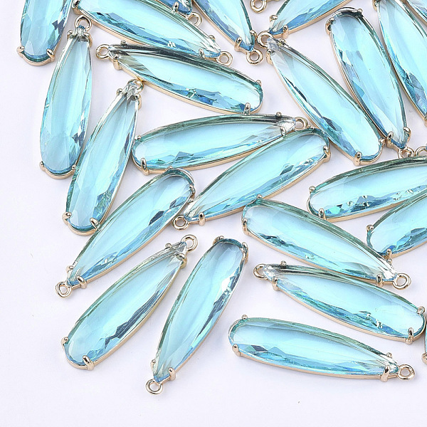 

PandaHall Transparent Glass Pendants, for DIY Jewelry Making, with Brass Findings, Faceted, Teardrop, Light Gold, Aqua, 32x8x4mm, Hole..., Cyan