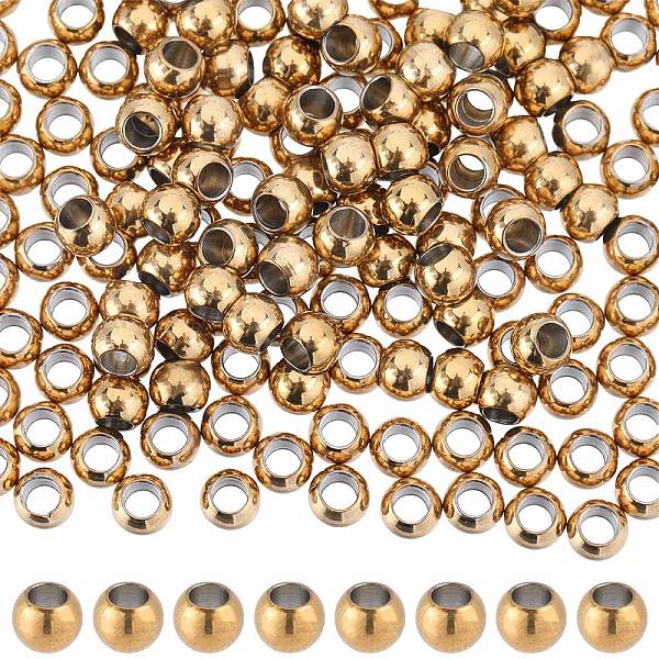 

PandaHall SUNNYCLUE 200Pcs Vacuum Plating 304 Stainless Steel Spacer Beads, Round, Golden, 3x2mm, Hole: 1.6mm 304 Stainless Steel Round