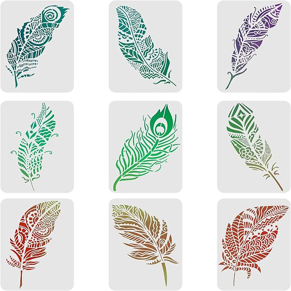 

PandaHall Plastic Reusable Drawing Painting Stencils Templates Sets, for Painting on Fabric Canvas Tiles Floor Furniture Wood, Feather...