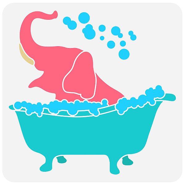 

PandaHall FINGERINSPIRE Elephant Bathing Stencil 11.8x11.8inch Plastic PET Painting Stencil Bathing Elephant Stencil Animal Drawing Template...
