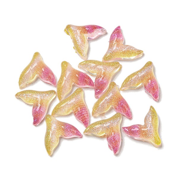 

PandaHall Luminous Transparent Resin Decoden Cabochons, Glow in the Dark Cabochons with Glitter Powder, Camellia, Fishtail, 9x10x3mm Resin..., Pink