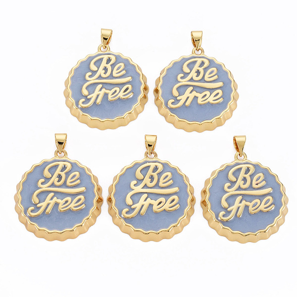 

PandaHall Brass Enamel Pendants, Cadmium Free & Nickel Free & Lead Free, Real 16K Gold Plated, Bottle Cap with Word Be Free, Medium Slate...
