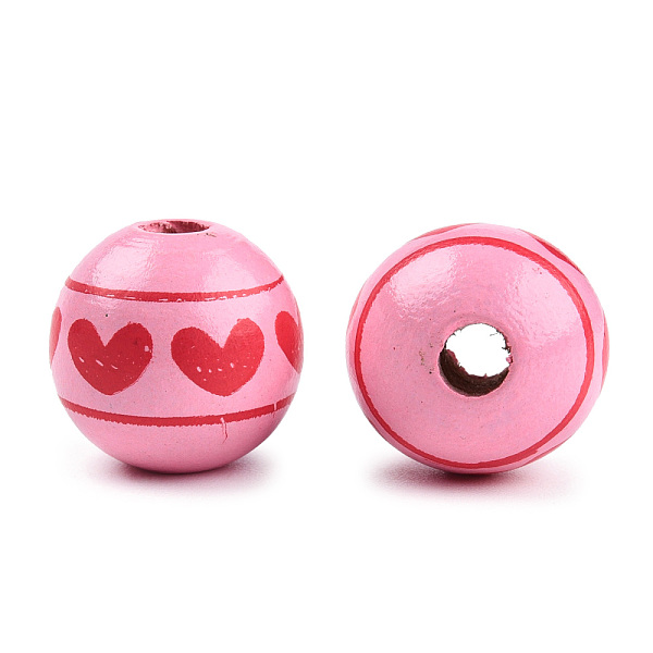 

PandaHall Spray Painted Wood Beads, Printed Beads, Round, Flamingo, 15~16x14~15mm, Hole: 3~4mm Schima Wood Heart Pink