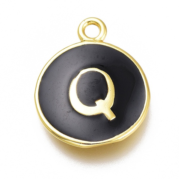 

PandaHall Brass Enamel Pendants, Long-Lasting Plated, Black, Golden, Flat Round, Letter.Q, 16.5x13x2mm, Hole: 1.5mm Brass+Enamel Letter Q...