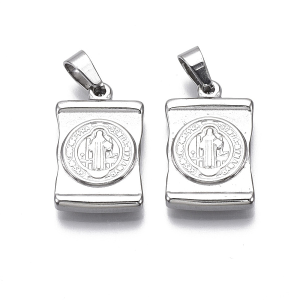 

PandaHall 304 Stainless Steel Pendants, Rectangle with Cross, Saint Benedict Medal, Stainless Steel Color, 24x15x3.5mm, Hole: 4x6mm 304...