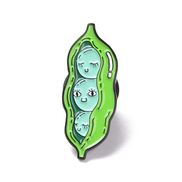 PandaHall Peas with Smiling Face Enamel Pin, Cartoon Alloy Badge for Backpack Clothes, Electrophoresis Black, Green, 26.5x10.5x1.5mm...
