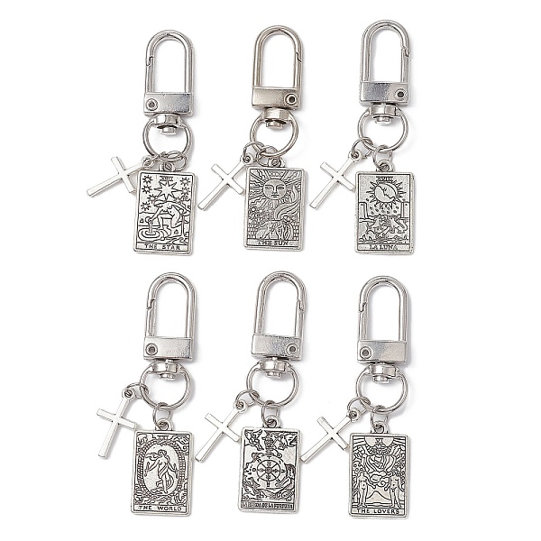 

PandaHall Alloy Tarot Pendants Decorations, with Alloy Swivel Clasps and Cross Charms, Rectangle, Antique Silver, 59mm, 6pcs/set Alloy...