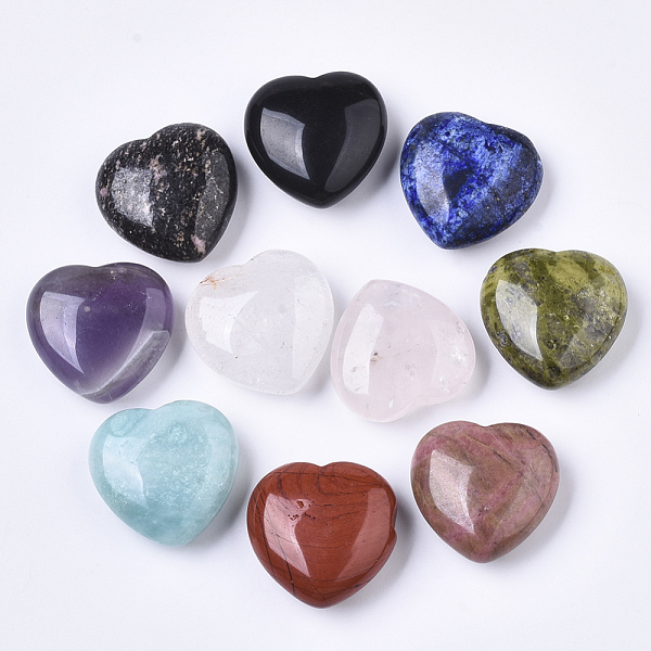 

PandaHall Natural GemStone, Heart Love Stone, Pocket Palm Stone for Reiki Balancing, 30x30.5x12.5mm Mixed Stone Heart
