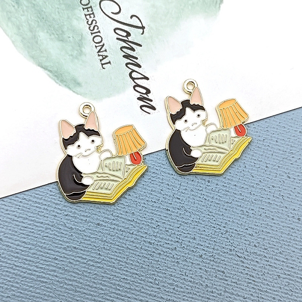 

PandaHall Alloy Enamel Pendants, Golden, Cat with Book Charm, Pink, 27x25mm Alloy+Enamel Cat Shape Pink