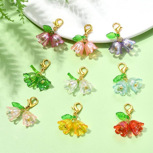 9色の花のアクリルペンダントデコレーション9個-image-HJEW-JM02717-jp