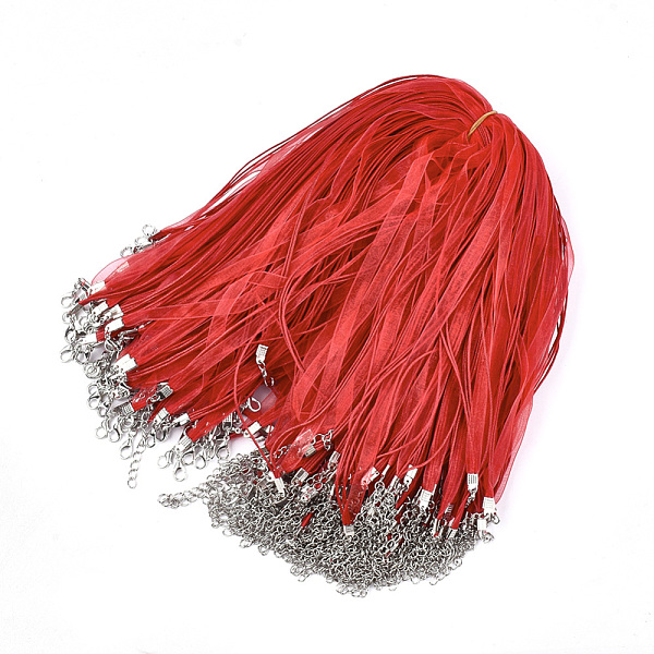 

PandaHall Waxed Cord and Organza Ribbon Necklace Making, with Iron Lobster Claw Clasps, Platinum, Red, 17.6 inch~17.8 inch(45~45.5cm), 7mm...