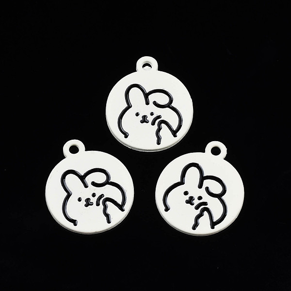 

PandaHall Alloy Spray Painted Enamel Pendants, Cadmium Free & Lead Free, Flat Round with Rabbit, Black, 20.5x18x1.5mm, Hole: 2mm...