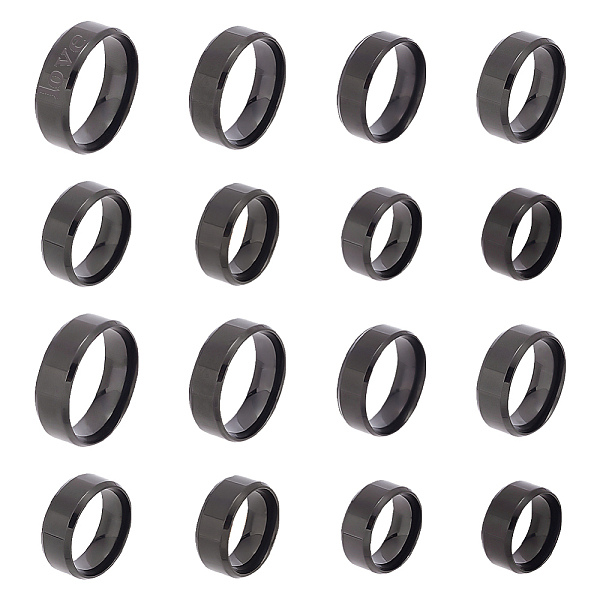 

PandaHall UNICRAFTALE 16pcs Black Blank Band Ring 8 Szies Titanium Steel Laser Inscription Plain Blank Finger Ring Metal Hypoallergenic...