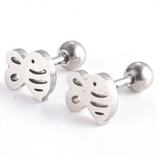 

PandaHall 201 Stainless Steel Barbell Cartilage Earrings, Screw Back Earrings, with 304 Stainless Steel Pins, Bees, Stainless Steel Color...