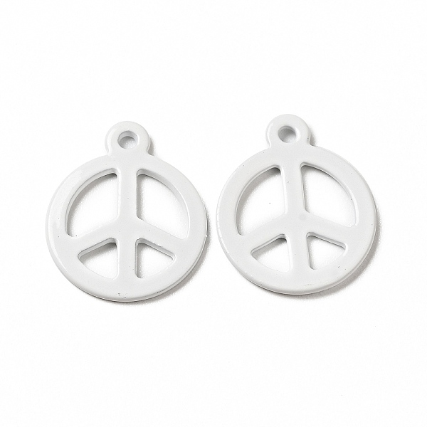 

PandaHall Spray Painted 201 Stainless Steel Pendants, Flat Round with Peace Sign Charm, White, 15x12.5x1mm, Hole: 1.4mm 201 Stainless Steel...