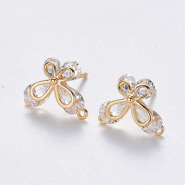 

PandaHall Brass Cubic Zirconia Stud Earring Findings, with Loop, Nickel Free, Butterfly, Clear, Real 18K Gold Plated, 9.5x12mm, Hole: 0.8mm...