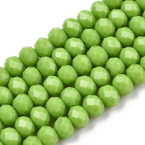 

PandaHall Opaque Solid Color Glass Beads Strands, Faceted, Rondelle, Yellow Green, 3.5x3mm, Hole: 0.4mm, about 113~115pcs/strand, 32~33cm...
