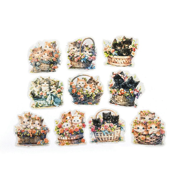 

PandaHall Cat PET Waterproof Stickers Sets, Adhesive Decals for DIY Scrapbooking, Photo Album Decoration, Mixed Color, 63~71x58~70x0.1mm..., Multicolor