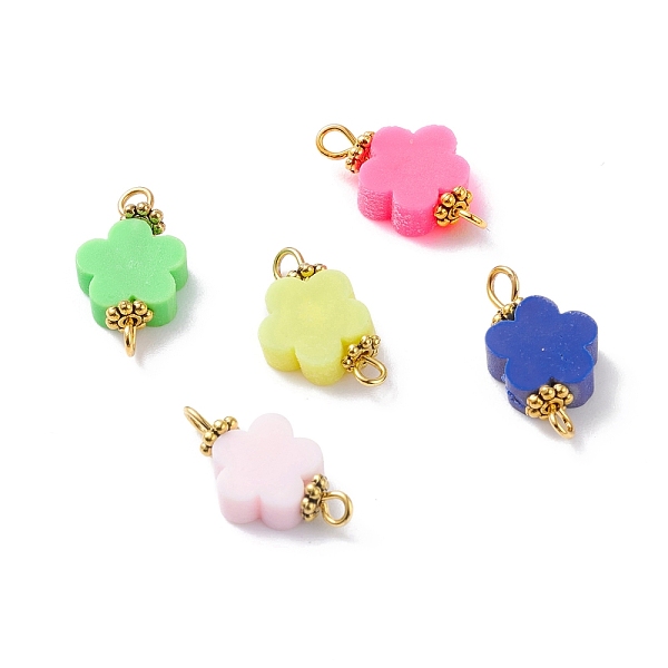

PandaHall Handmade Polymer Clay Flower Link Connectors, with Tibetan Style Alloy Daisy Spacer Beads and Brass Eye Pin, Golden, Mixed Color..., Multicolor