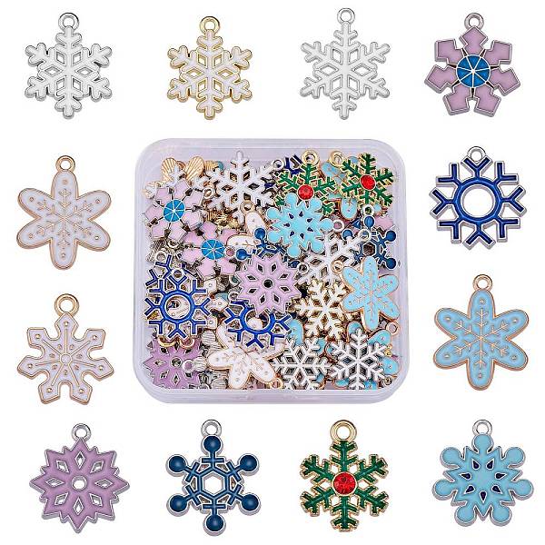 

PandaHall 60Pcs 12 Style Alloy Pendants, with Enamel, Snowflake, Mixed Color, 20~22x16~19x1.5~3.5mm, Hole: 1.5~2mm, 5pcs/style Alloy+Enamel..., Multicolor